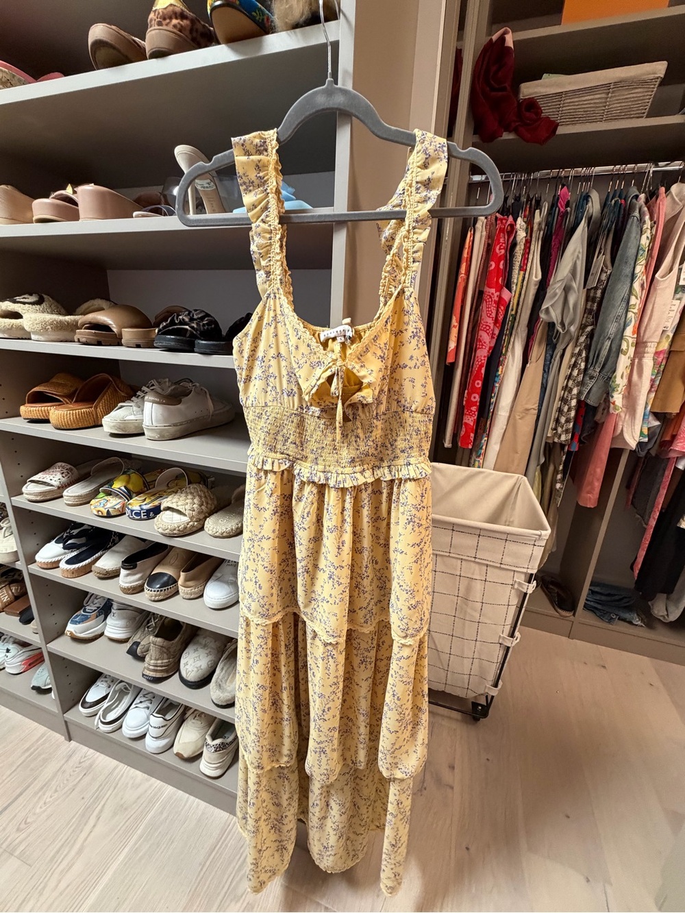 Light yellow & purple floral summer maxi
